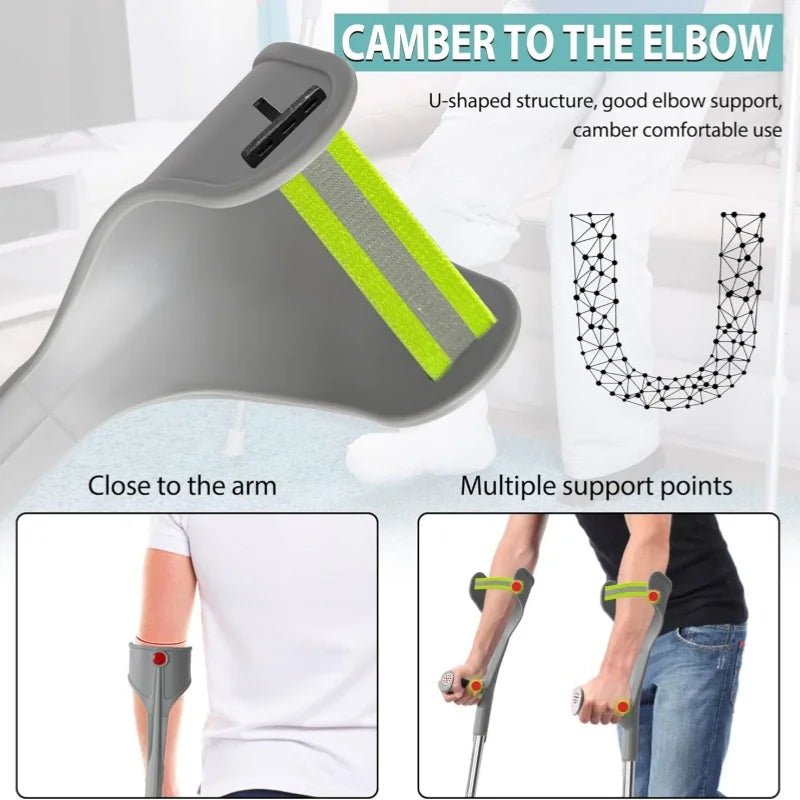 Lightweight Adjustable Forearm Crutches for Adults Foldable Elbow Crutch with Aluminum Cane With Cuff Suitable For Walking