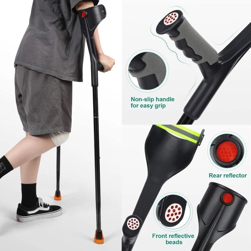 Lightweight Adjustable Forearm Crutches for Adults Foldable Elbow Crutch with Aluminum Cane With Cuff Suitable For Walking
