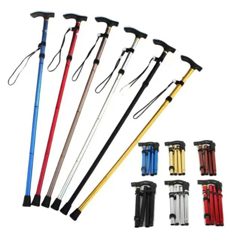 Multifunction Walking Stick Trekking Poles Telescopic Fold Crutches Hiking Stick Crutch Elderly Metal Stick Walking Cane Outdoor