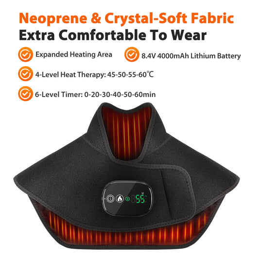 Electric Heating Shoulder Neck Pad Type-C Cervical Brace Wrap 4 Levels Hot Compress Back Shawl Neck Shoulder Heated Pad