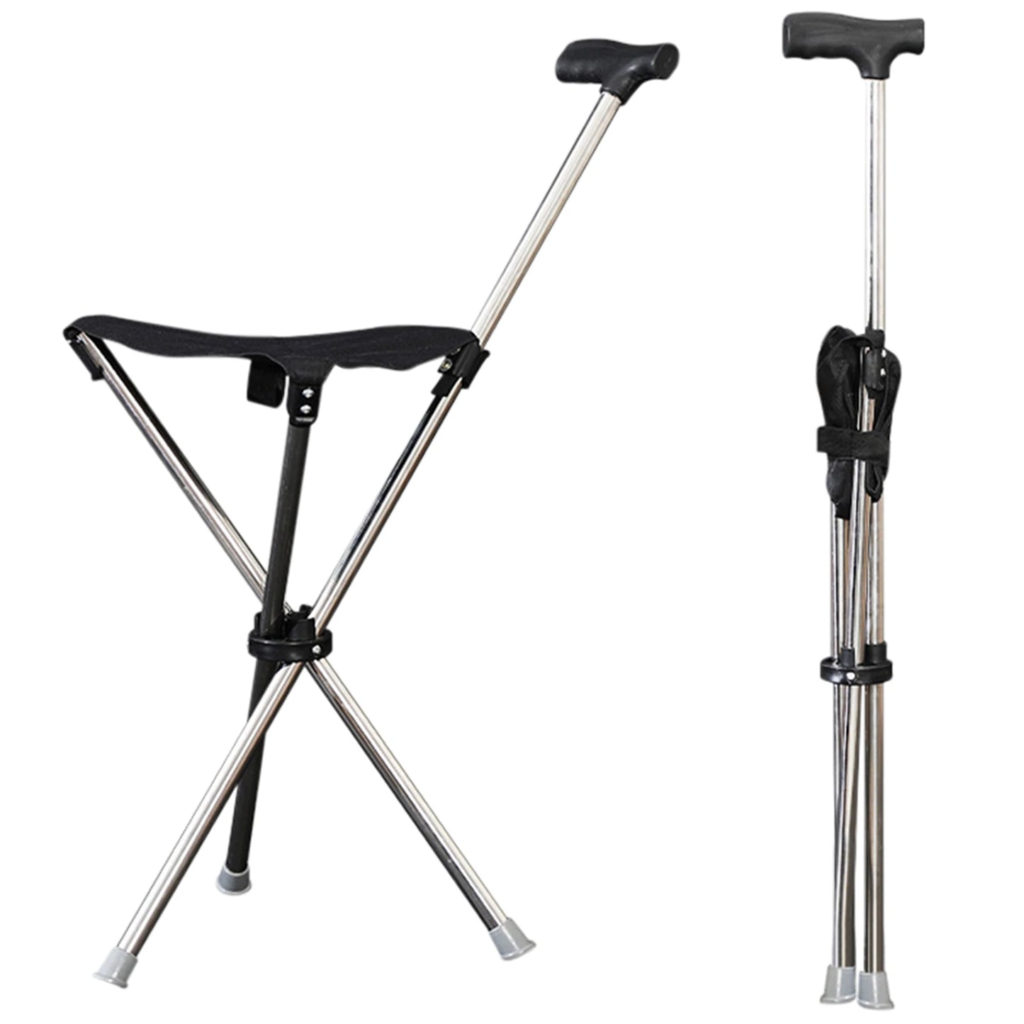 Outdoor Foldable Walking Stick Stool Lightweight with Seats Heavy Duty Steel Walking Stick for Elderly Disabled Hiking Poles