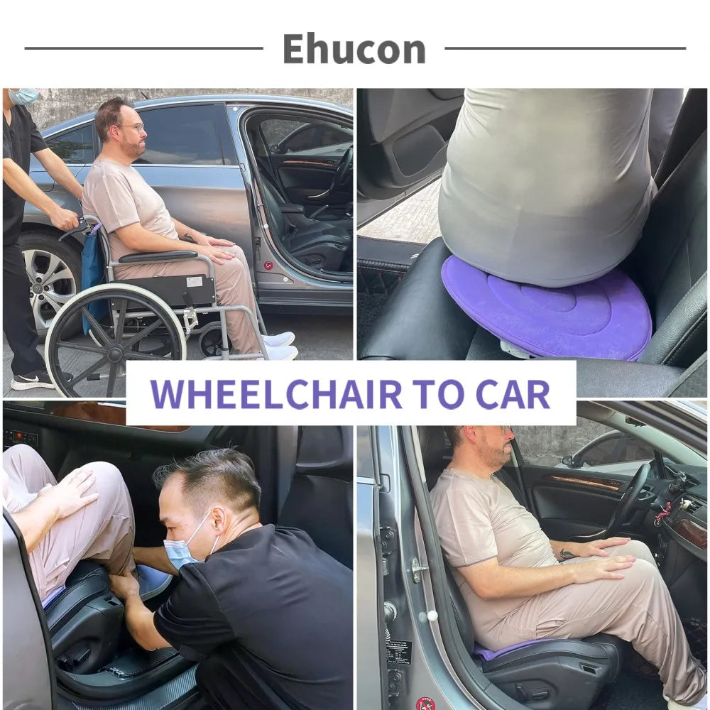 Ehucon 360° Swivel Seat Cushion for Elderly，Rotating Cushion for Wheelchair/Bed/Car, Pressure Relief Transfer Assist Pad