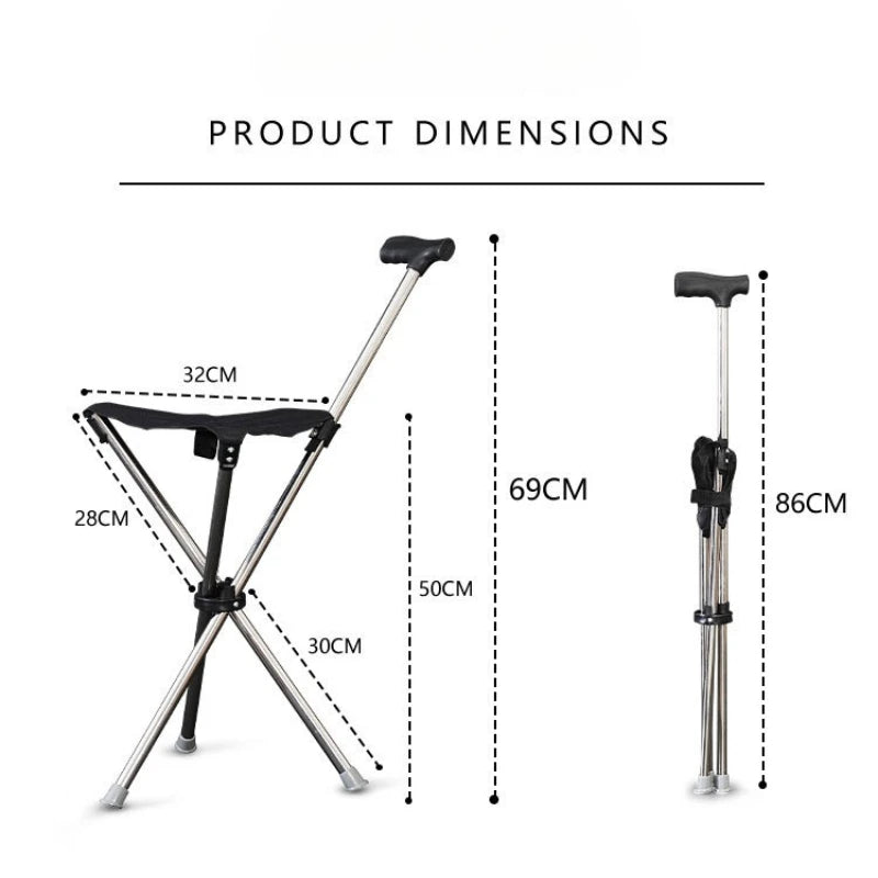 Outdoor Foldable Walking Stick Stool Lightweight with Seats Heavy Duty Steel Walking Stick for Elderly Disabled Hiking Poles