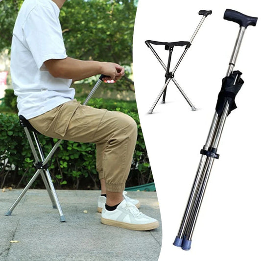 Outdoor Foldable Walking Stick Stool Lightweight with Seats Heavy Duty Steel Walking Stick for Elderly Disabled Hiking Poles