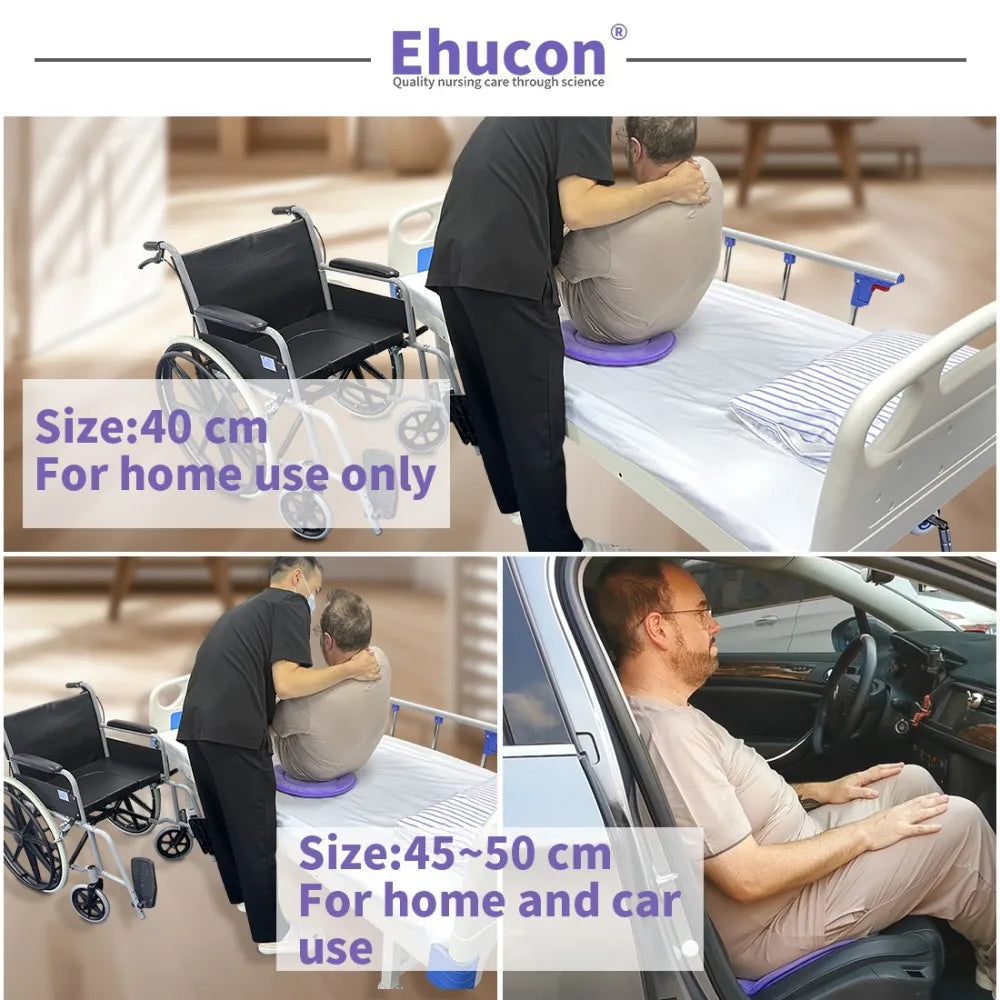 Ehucon 360° Swivel Seat Cushion for Elderly，Rotating Cushion for Wheelchair/Bed/Car, Pressure Relief Transfer Assist Pad