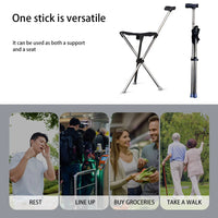 Outdoor Foldable Walking Stick Stool Lightweight with Seats Heavy Duty Steel Walking Stick for Elderly Disabled Hiking Poles