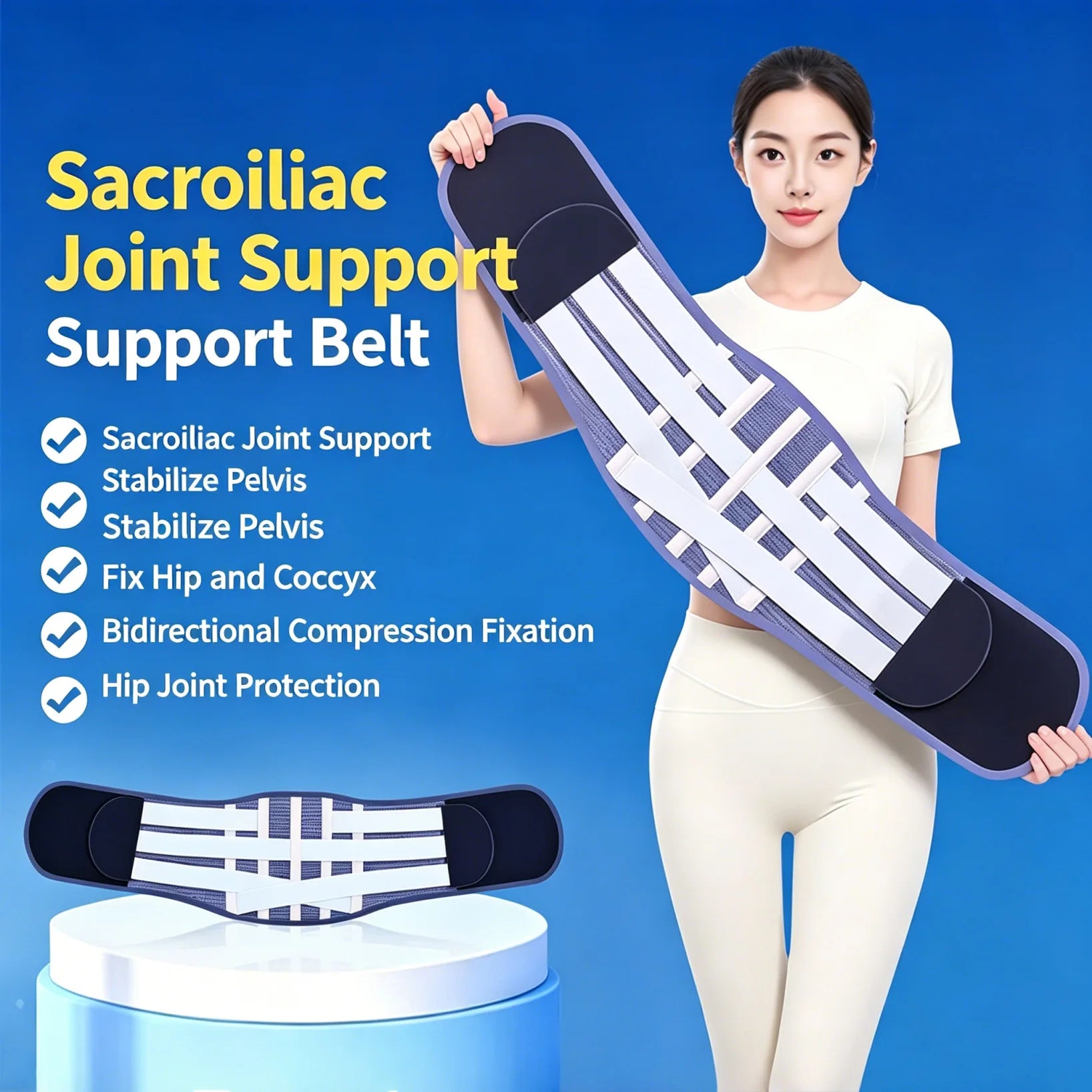 Breathable SI Joint Hip Belt Brace Sciatica Pain Relief Trochanter Brace for Relieving Lower Back Pelvic Pain for Women and Men