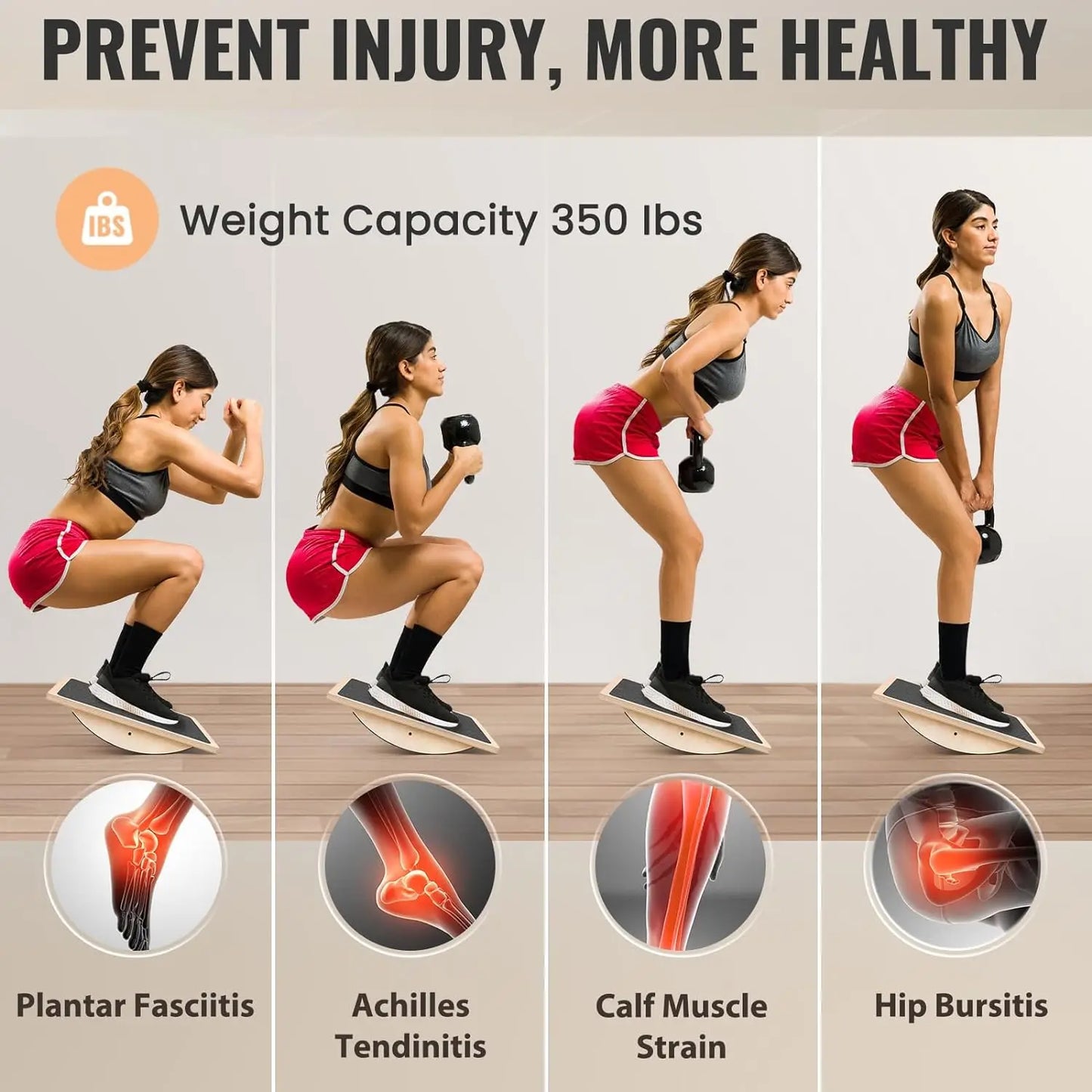 Wooden Balance Board for Leg Workout, Anti-Slip Rocker Board, Wobble Board for Standing Desk Home Gym Office Fitness Equipment