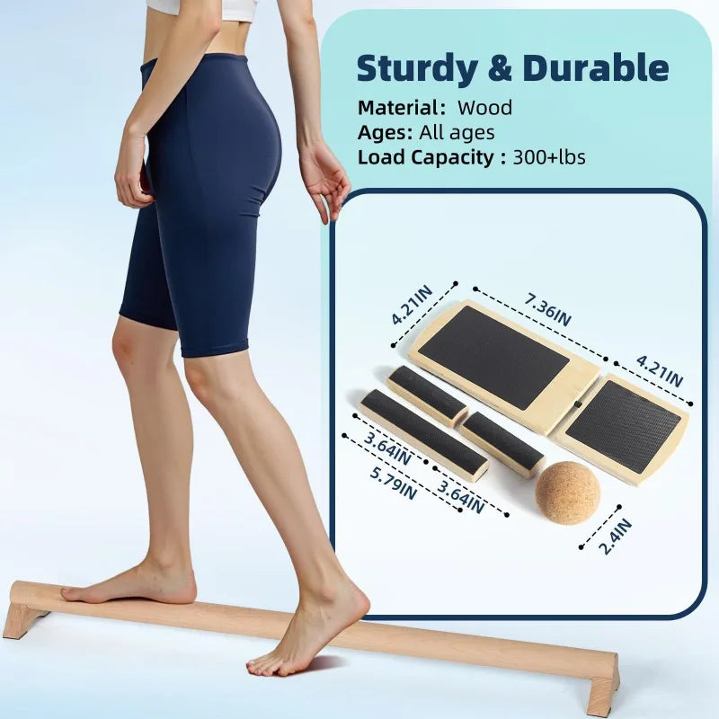 Wooden Single Leg Balance Board Ankle Foot Strengthener Non-slip Adjustable Balance Bars for Sprained Ankle Rehabilitation