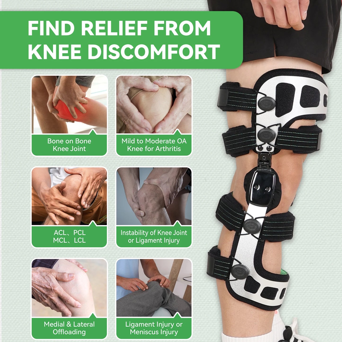 OA Unloader Knee Brace, for ACL, PCL, MCL, Meniscus tear, Bone on Bone Knee Joint Pain，Ligament injuries, Arthritis Pain Relief