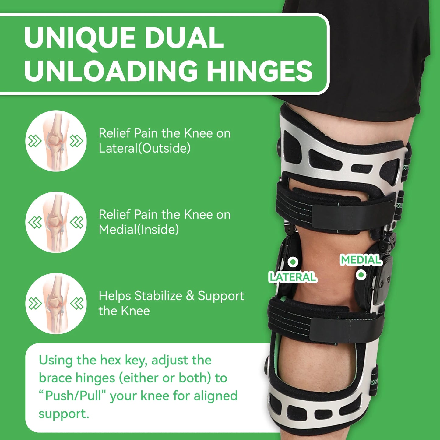 OA Unloader Knee Brace, for ACL, PCL, MCL, Meniscus tear, Bone on Bone Knee Joint Pain，Ligament injuries, Arthritis Pain Relief