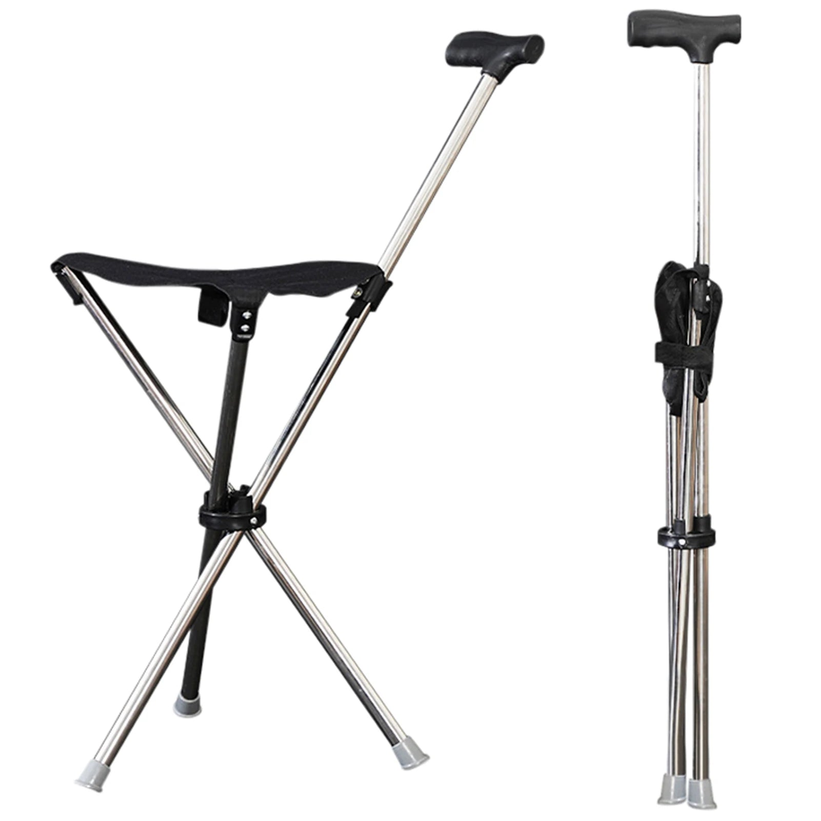 Outdoor Foldable Walking Stick Stool Lightweight with Seats Heavy Duty Steel Walking Stick for Elderly Disabled Hiking Poles